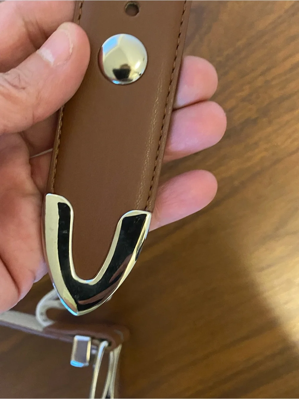 Steve Madden Tan/Brown Leather Belt with Silver-Tone Studs